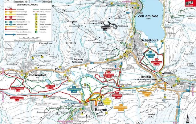 Plán bežeckých tratí Kaprun