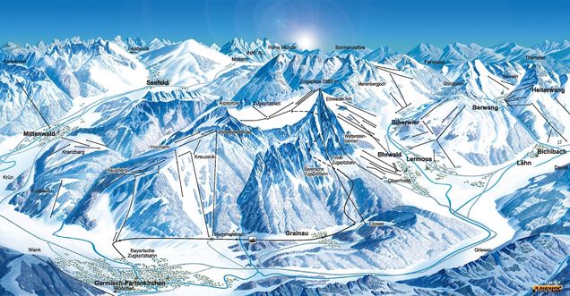 Plan des pistes Tiroler Zugspitz Arena & Garmisch