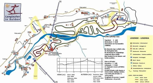 Mapa běžeckých stop Sulden am Ortler (Solda)