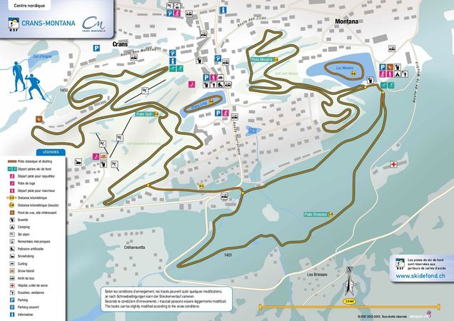 Plan des pistes de ski de fond Crans-Montana 