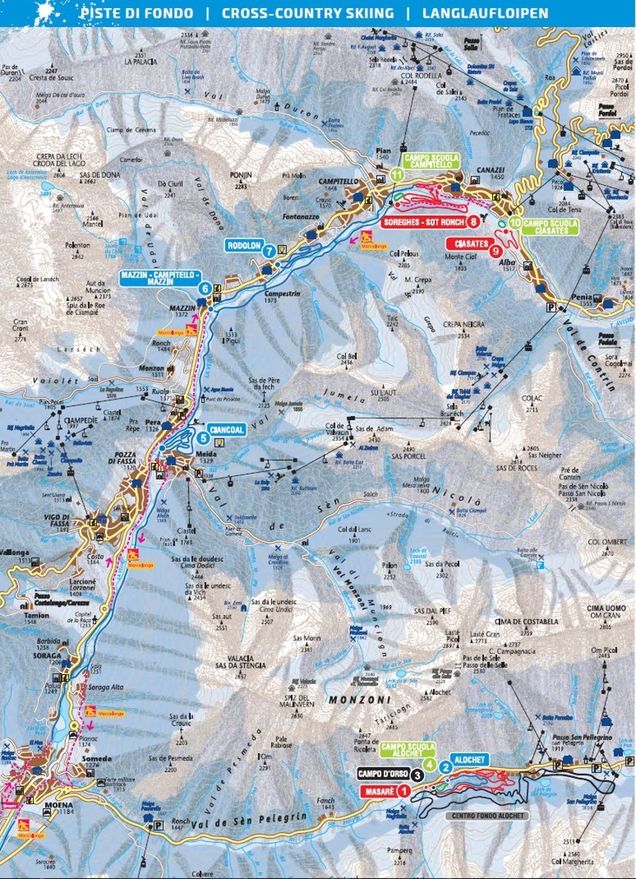 Mapa běžeckých stop Vigo di Fassa