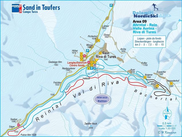 Piantina con piste di sci di fondo Riva di Tures