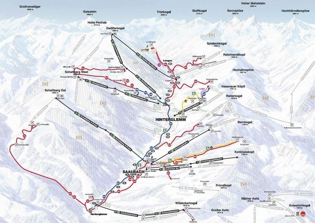 Plan des pistes de ski de fond Saalbach