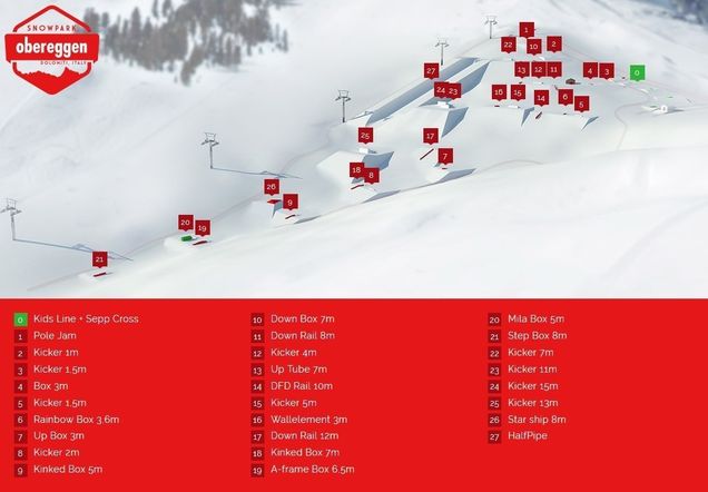 Plán snowparku Val di Fiemme-Obereggen