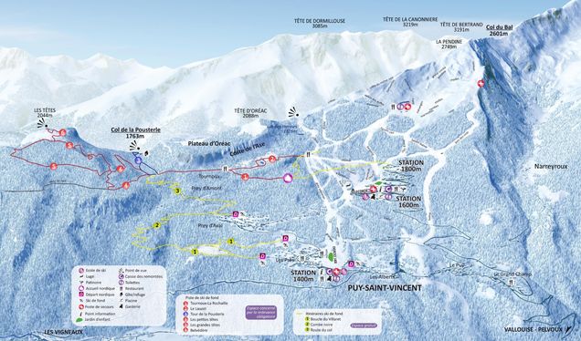 Piantina con piste di sci di fondo Puy Saint Vincent