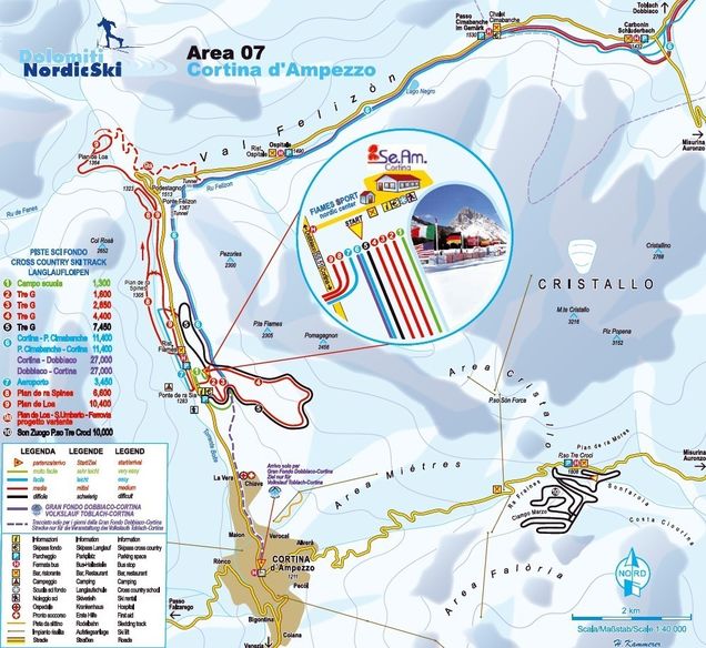 Mapa běžeckých stop Cortina d'Ampezzo