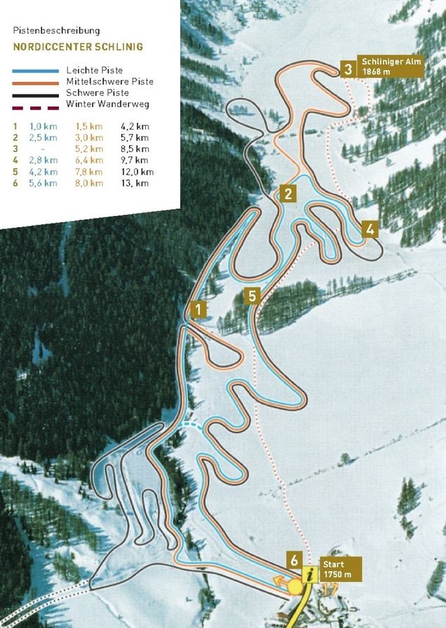 Plan des pistes de ski de fond Malles Venosta