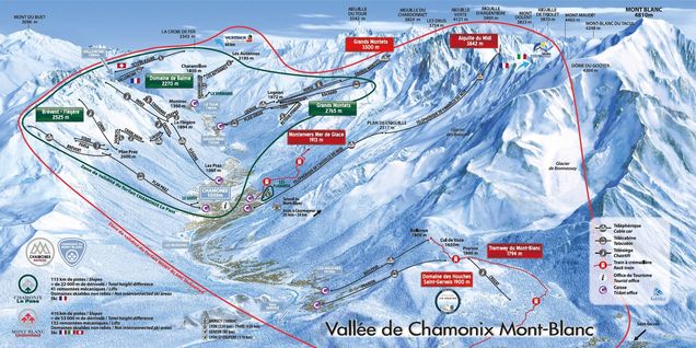 Mapa sjezdovek Chamonix-Mont Blanc