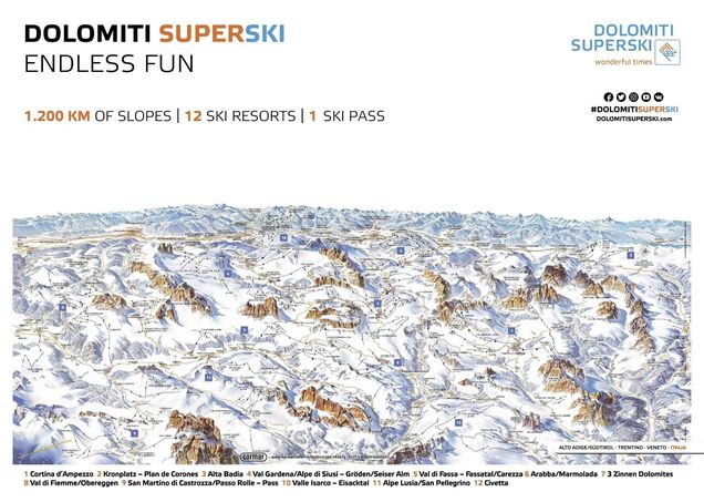 Mapa sjezdovek Dolomiti Superski