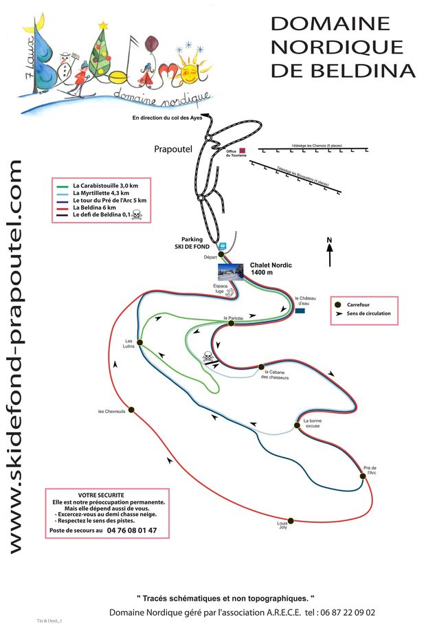 Plan des pistes de ski de fond Les 7 Laux (Prapoutel)