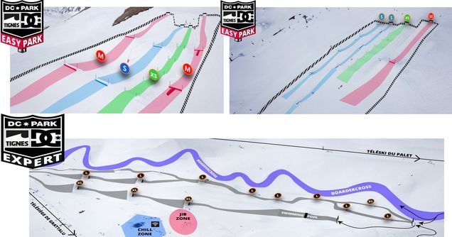 Plan snowparku Tignes - Val d'Isère