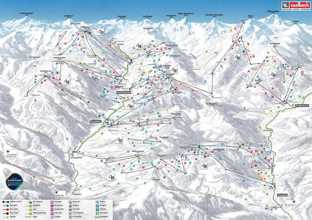 Plan des pistes Skicircus Saalbach Hinterglemm Leogang FieberbrunN