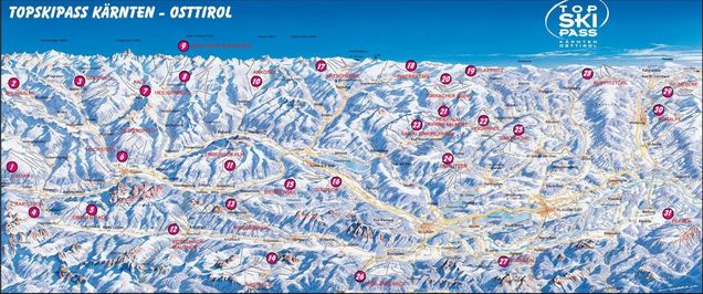 Mapa sjezdovek TopSkiPass Kärnten & Osttirol GOLD