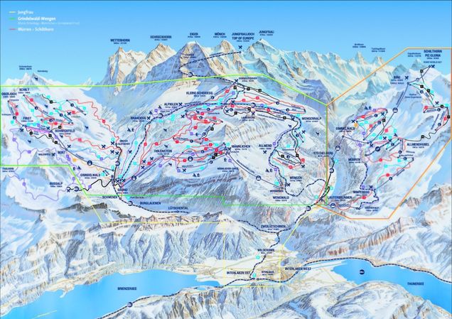 Mapa sjezdovek Grindelwald/First & Kleine Scheidegg/Männlichen