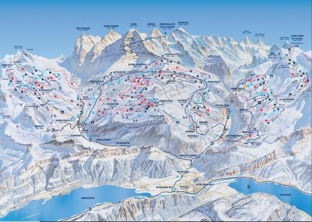 Mapa sjezdovek Jungfrau Region