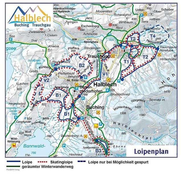 Plan des pistes de ski de fond Halblech