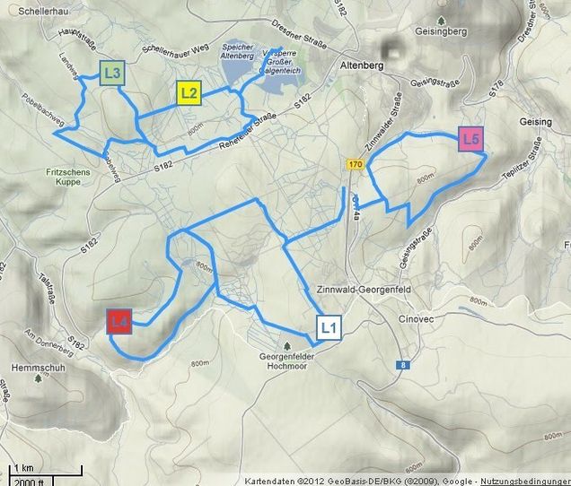 Plan des pistes de ski de fond Altenberg