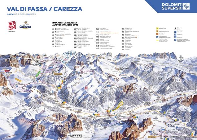 Hartă a pârtiilor Val di Fassa-Carezza