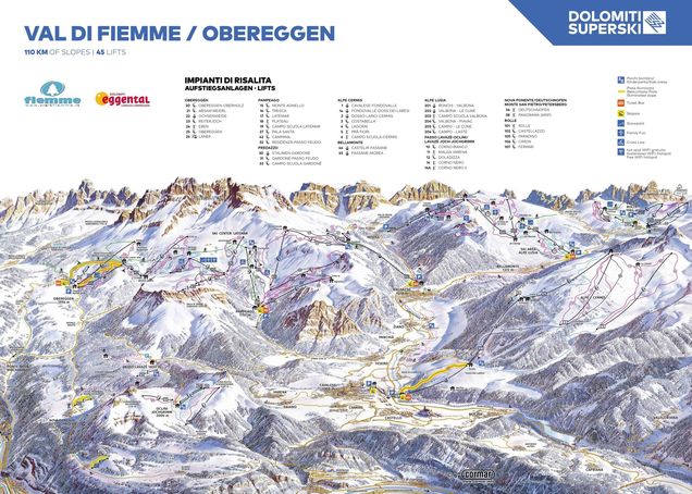 Hartă a pârtiilor Val di Fiemme-Obereggen