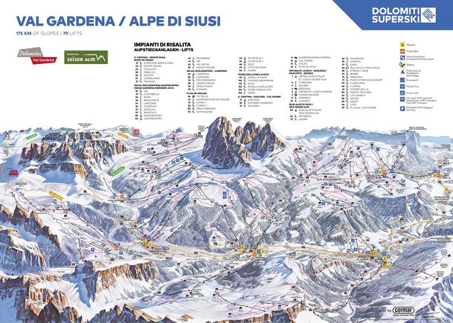 Mapa sjezdovek Val Gardena/Alpe di Siusi