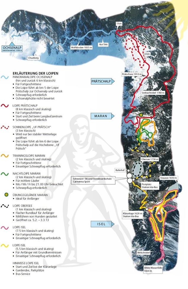 Plan des pistes de ski de fond Arosa