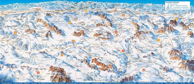 Mapa sjezdovek Dolomiti Superski
