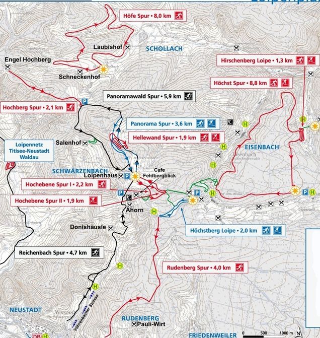 Plan des pistes de ski de fond Titisee-Neustadt
