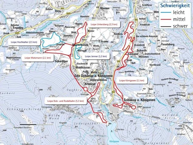 Plan des pistes de ski de fond Schönau am Königssee