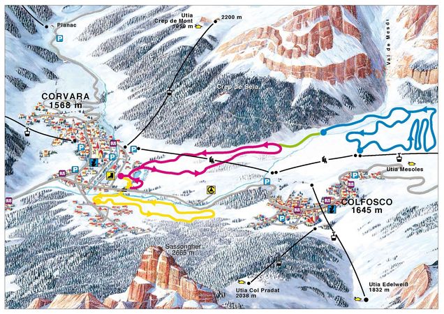 Plan des pistes de ski de fond Corvara