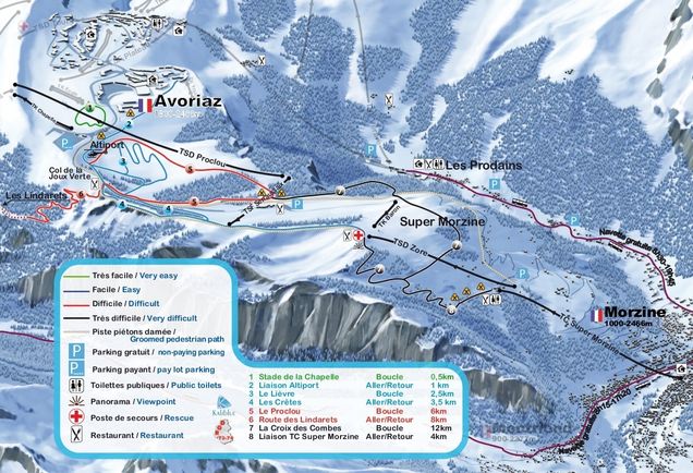 Mapa běžeckých stop Avoriaz