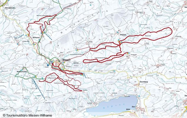 Plan des pistes de ski de fond Missen-Wilhams