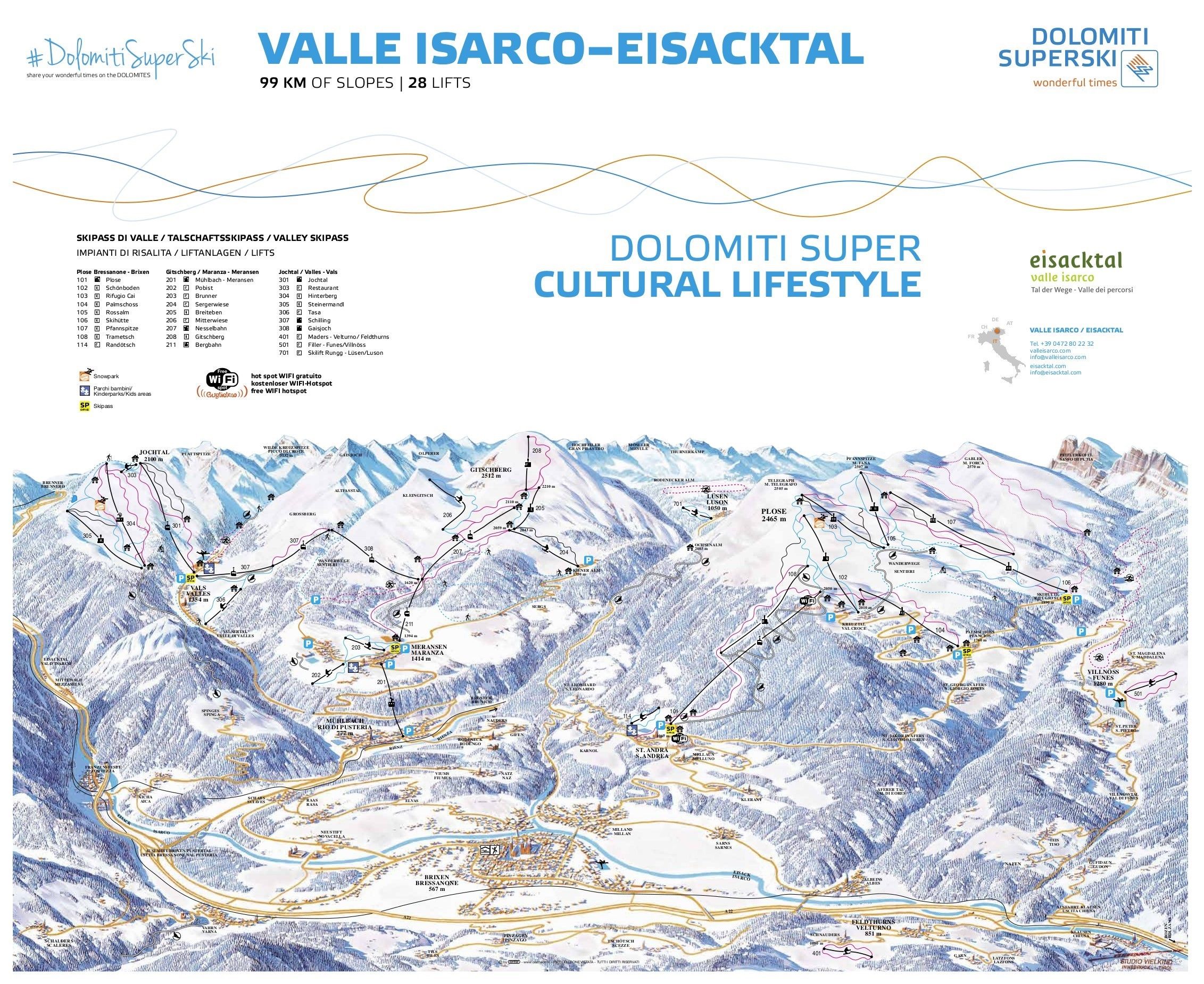 Pistenplan / Karte Skigebiet Vals, Italien