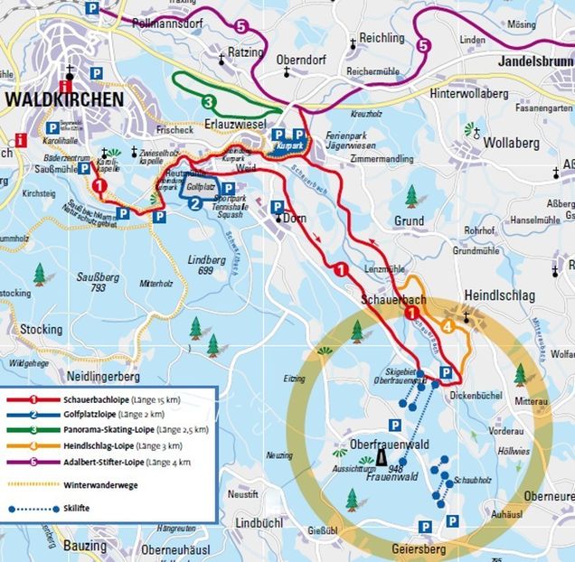 Pistenplan / Karte Skigebiet Waldkirchen, Deutschland