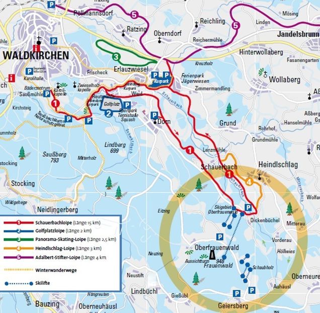 Mapa sjezdovek Oberfrauenwald