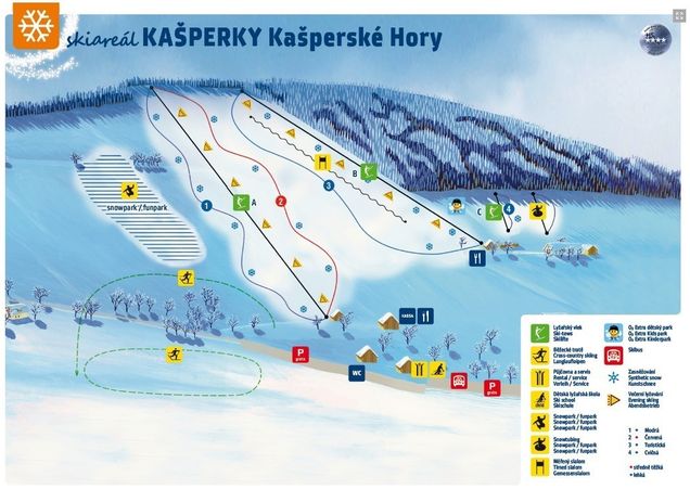 Piantina con piste di sci di fondo Kašperské Hory
