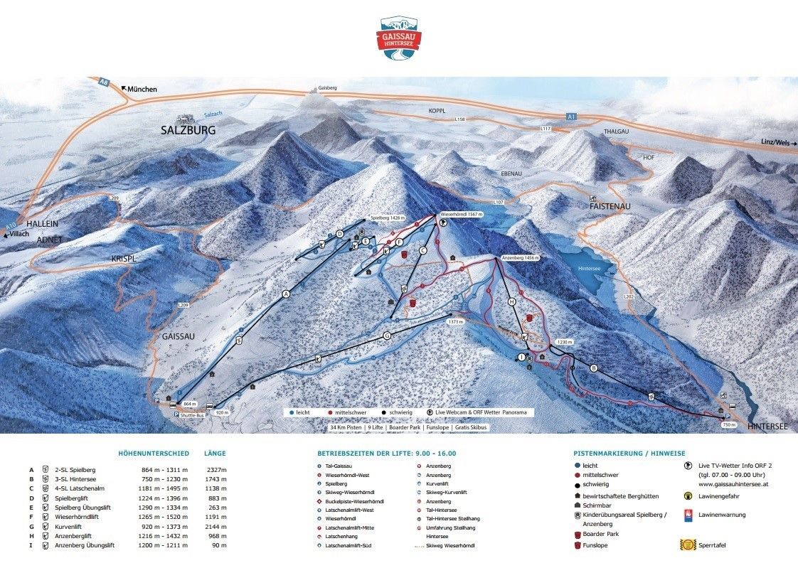 Pistenplan / Karte Skigebiet Krispl, Österreich