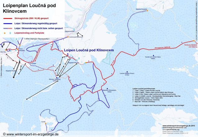 Plan des pistes de ski de fond Loucna pod Klinovcem