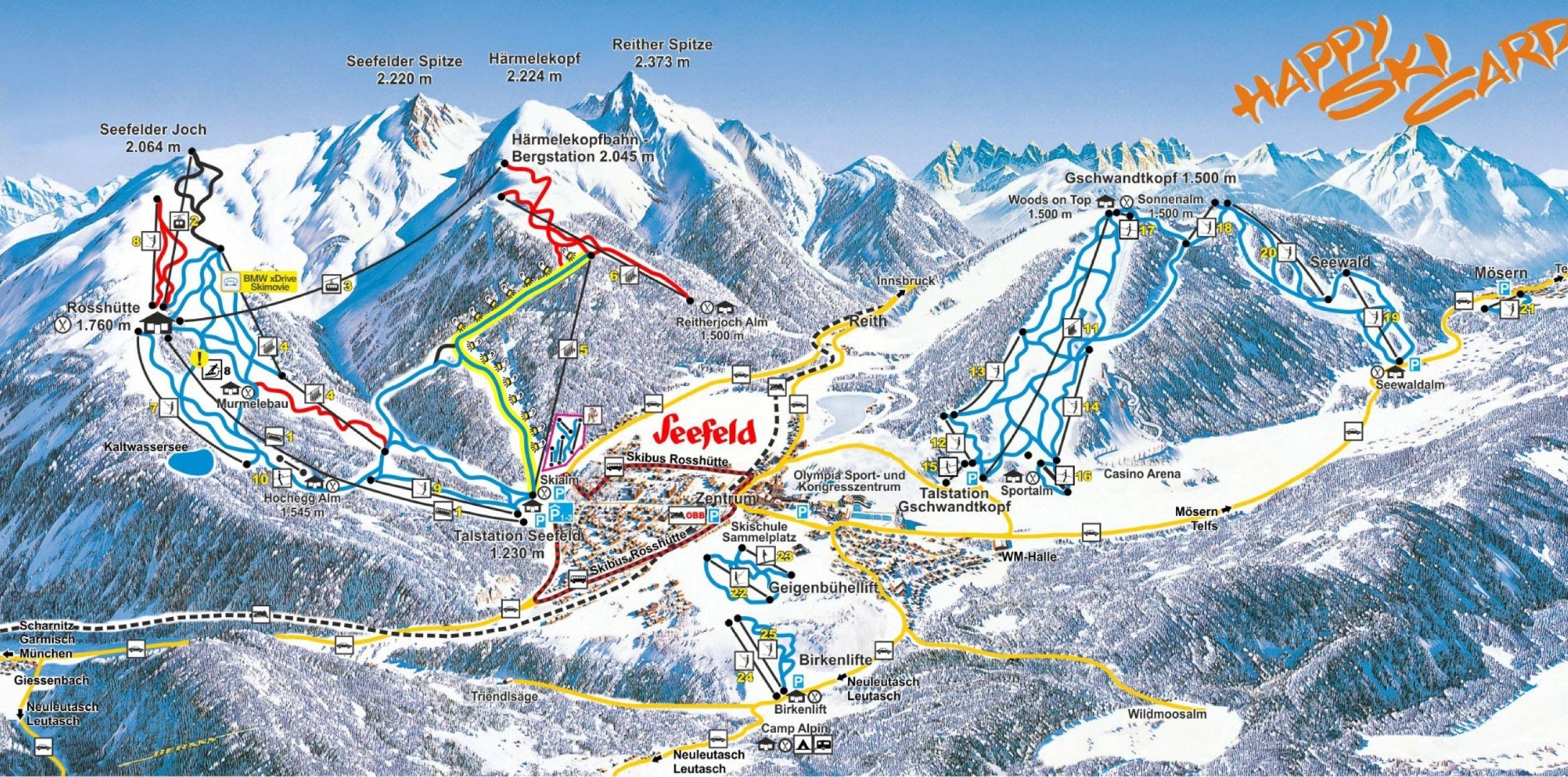 Pistenplan / Karte Skigebiet Leutasch, 