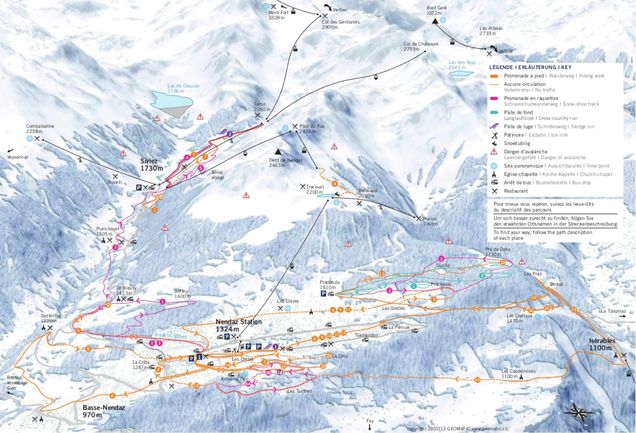 Plan des pistes de ski de fond Nendaz