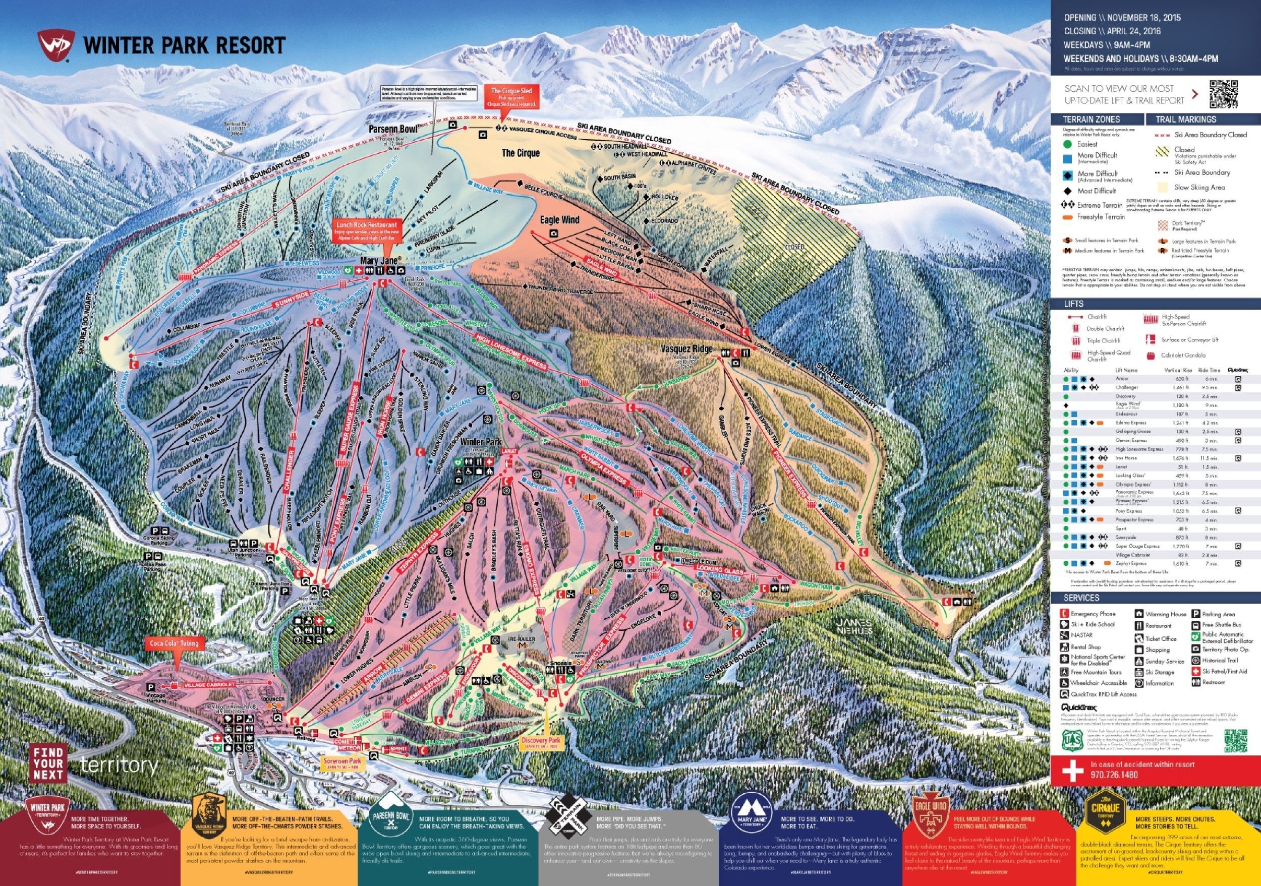 Pistenplan / Karte Skigebiet Winter Park, USA
