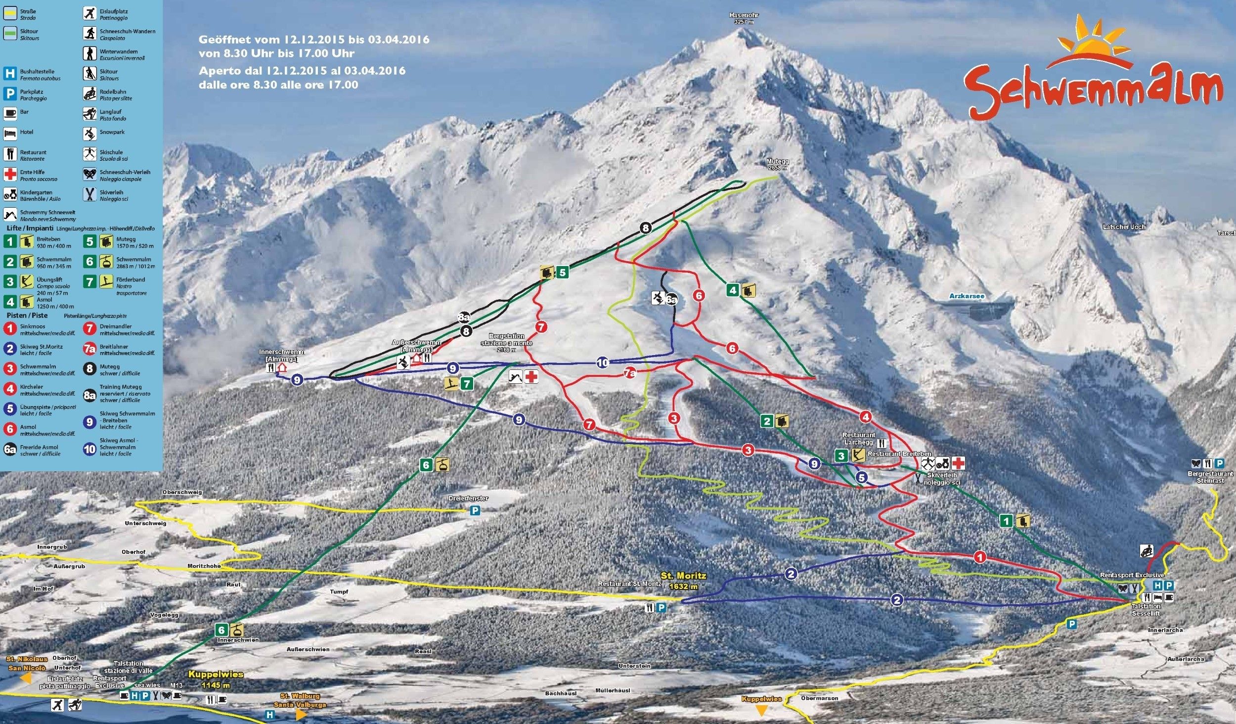 Pistenplan / Karte Skigebiet St. Walburg, Italien