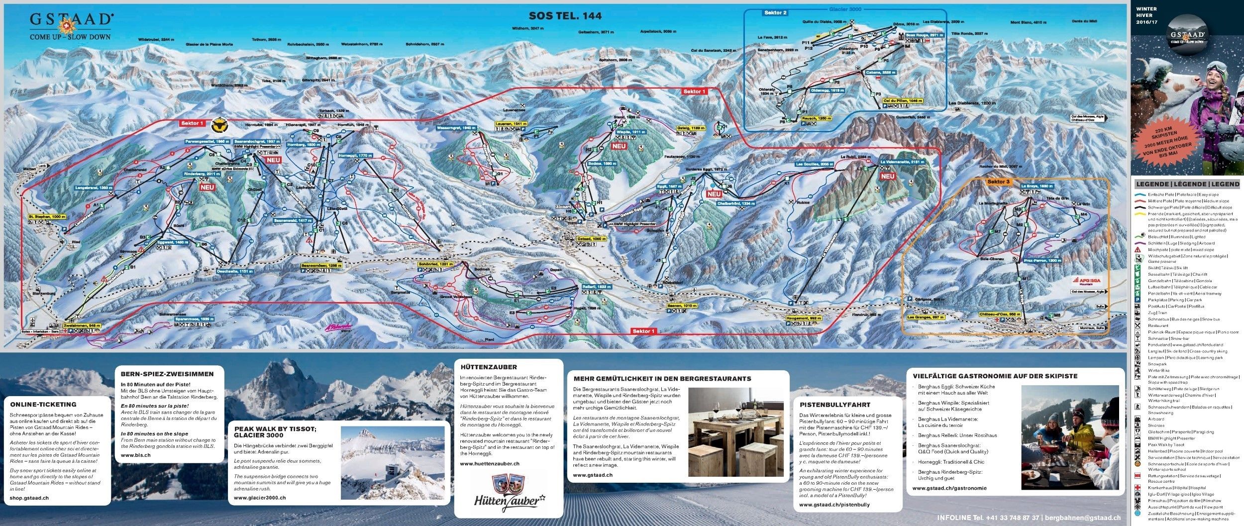 Pistenplan / Karte Skigebiet Saanen, Schweiz