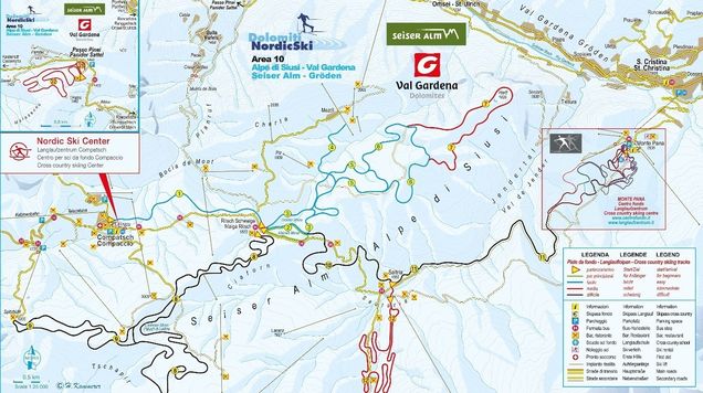 Piantina con piste di sci di fondo Siusi