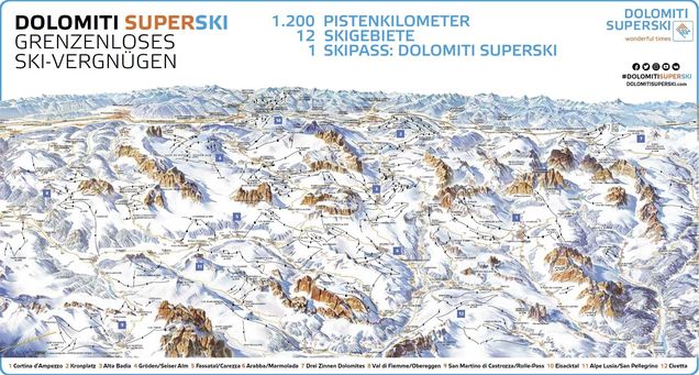 Skiregion Dolomiti Superski - Skigebiete - Pistenplan