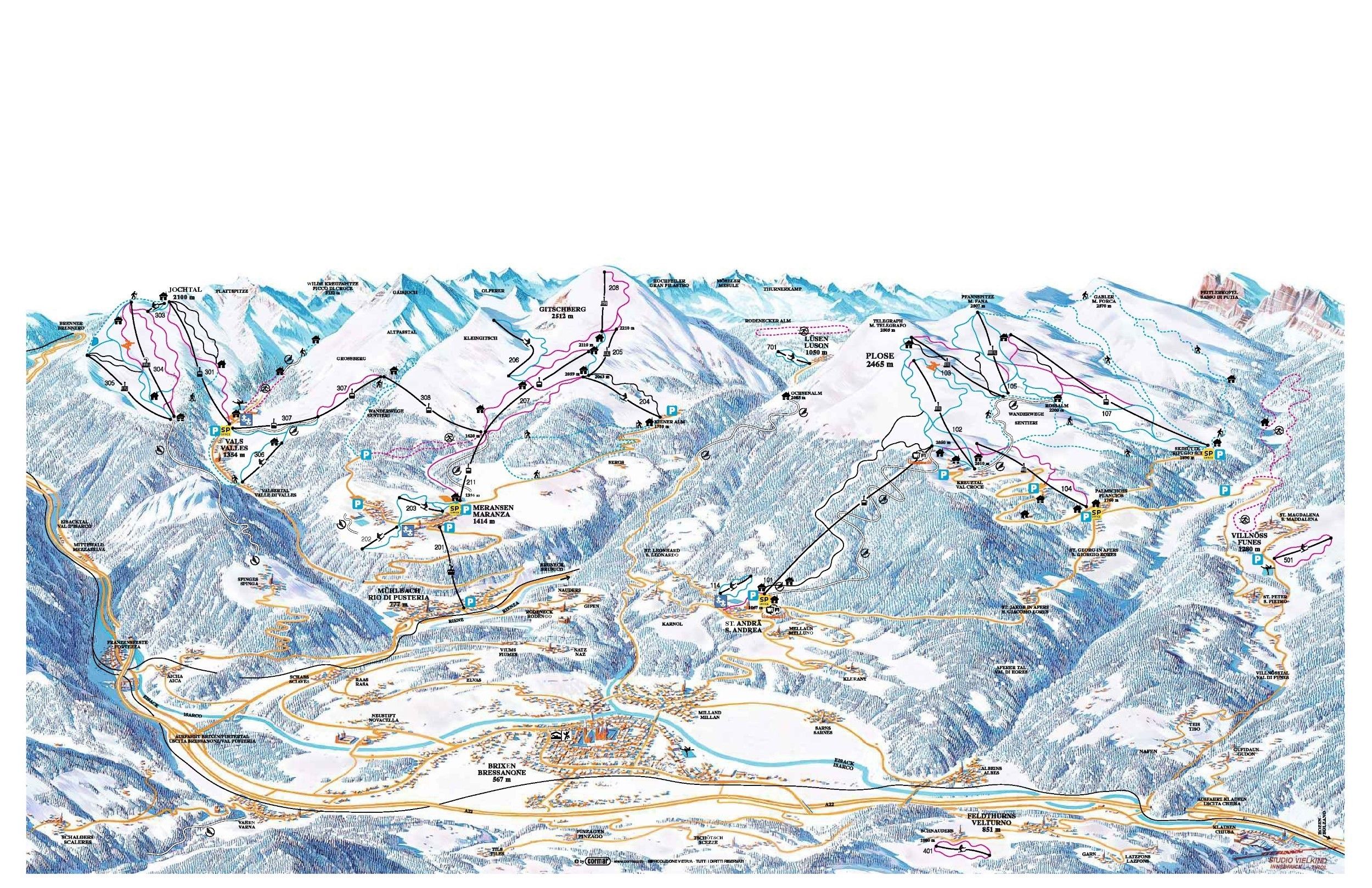 Pistenplan / Karte Skigebiet Villanders, Italien