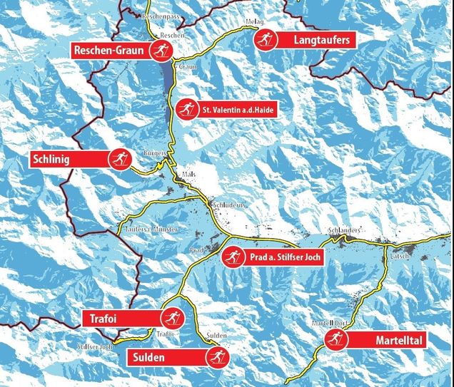 Piantina con piste di sci di fondo Prato allo Stelvio