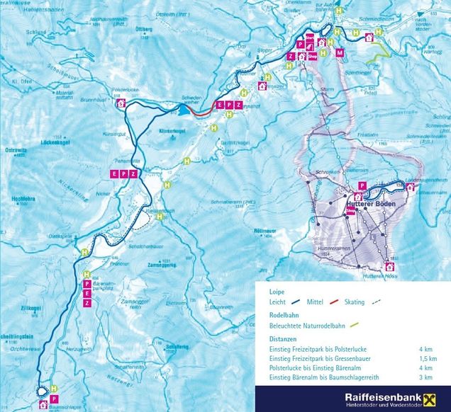 Piantina con piste di sci di fondo Hinterstoder