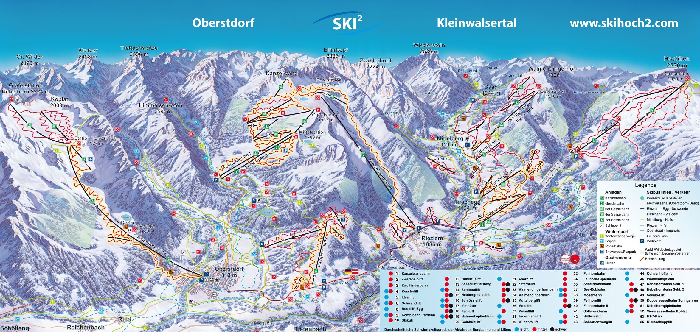 Pistenplan / Karte Skigebiet Fischen im Allgäu, Deutschland