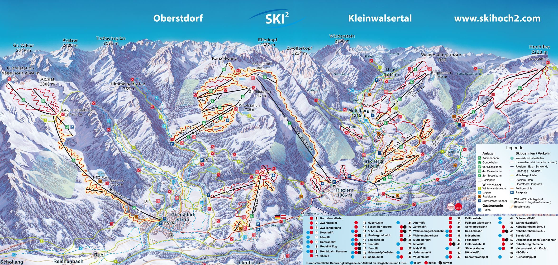 Pistekaart Skigebied Fischen im Allgäu, Duitsland