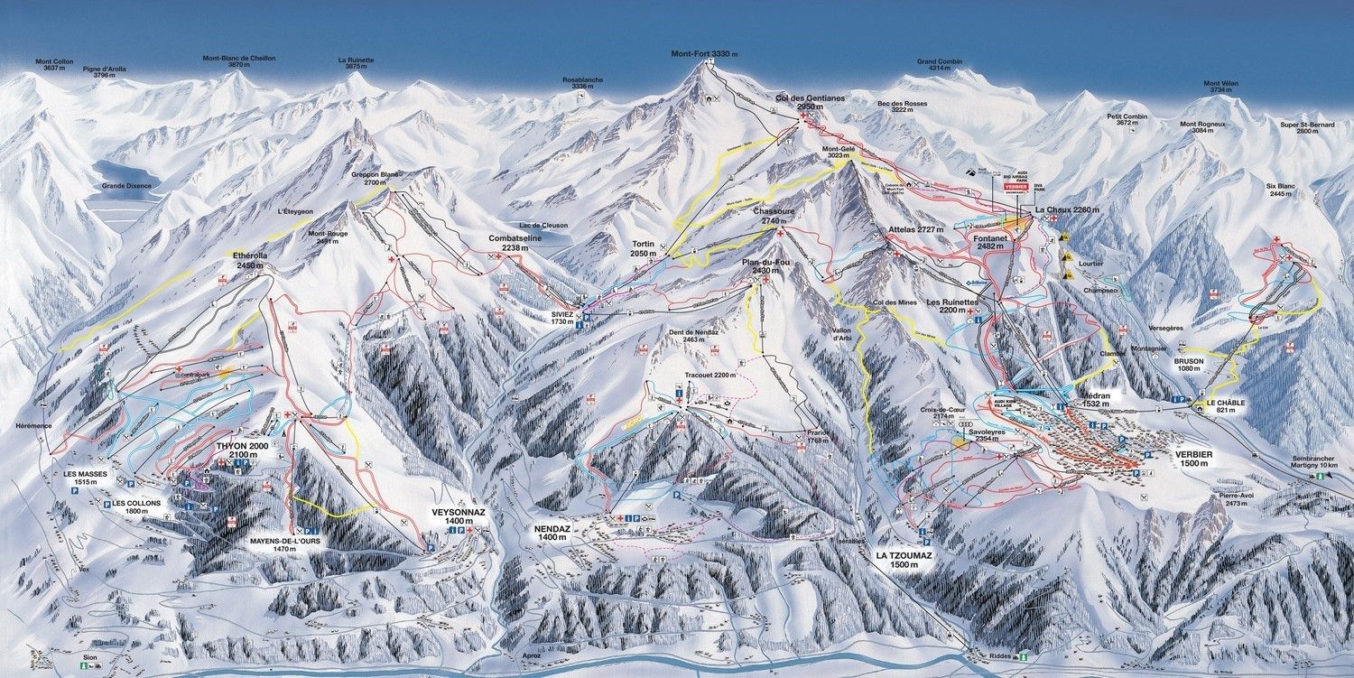Pistenplan / Karte Skigebiet La Tzoumaz - Mayens de Riddes, Schweiz